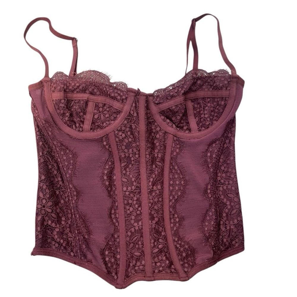 Urban Outfitters Mauve Burgundy Lace Corset Top, Adjustable Straps, Like New